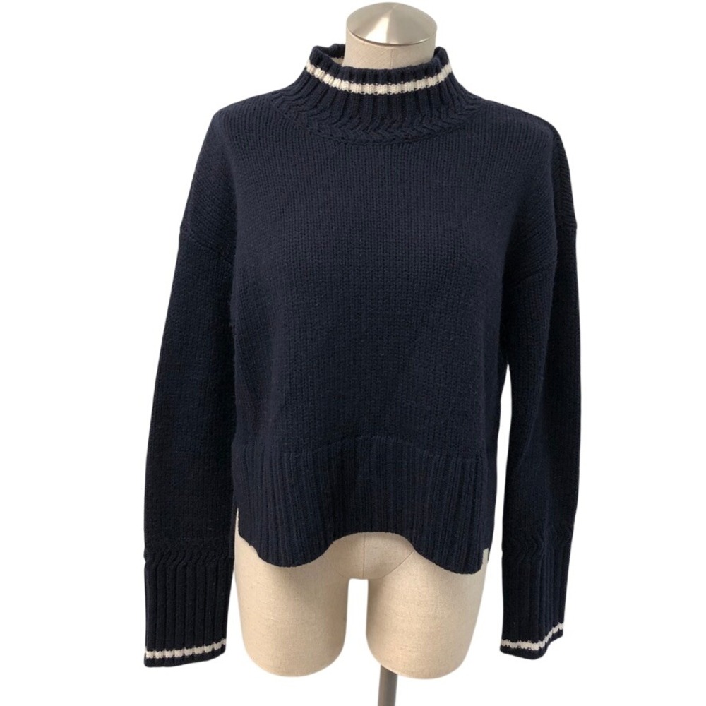 Veronica Beard Sweater Womens Small Navy Mock Neck Wool Blend Minimalist Classic